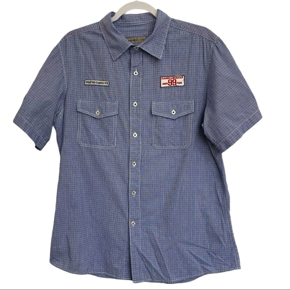 Paper Denim & Cloth Button Up Shirt Patches 100% Cotton Lightweight Casual Men L